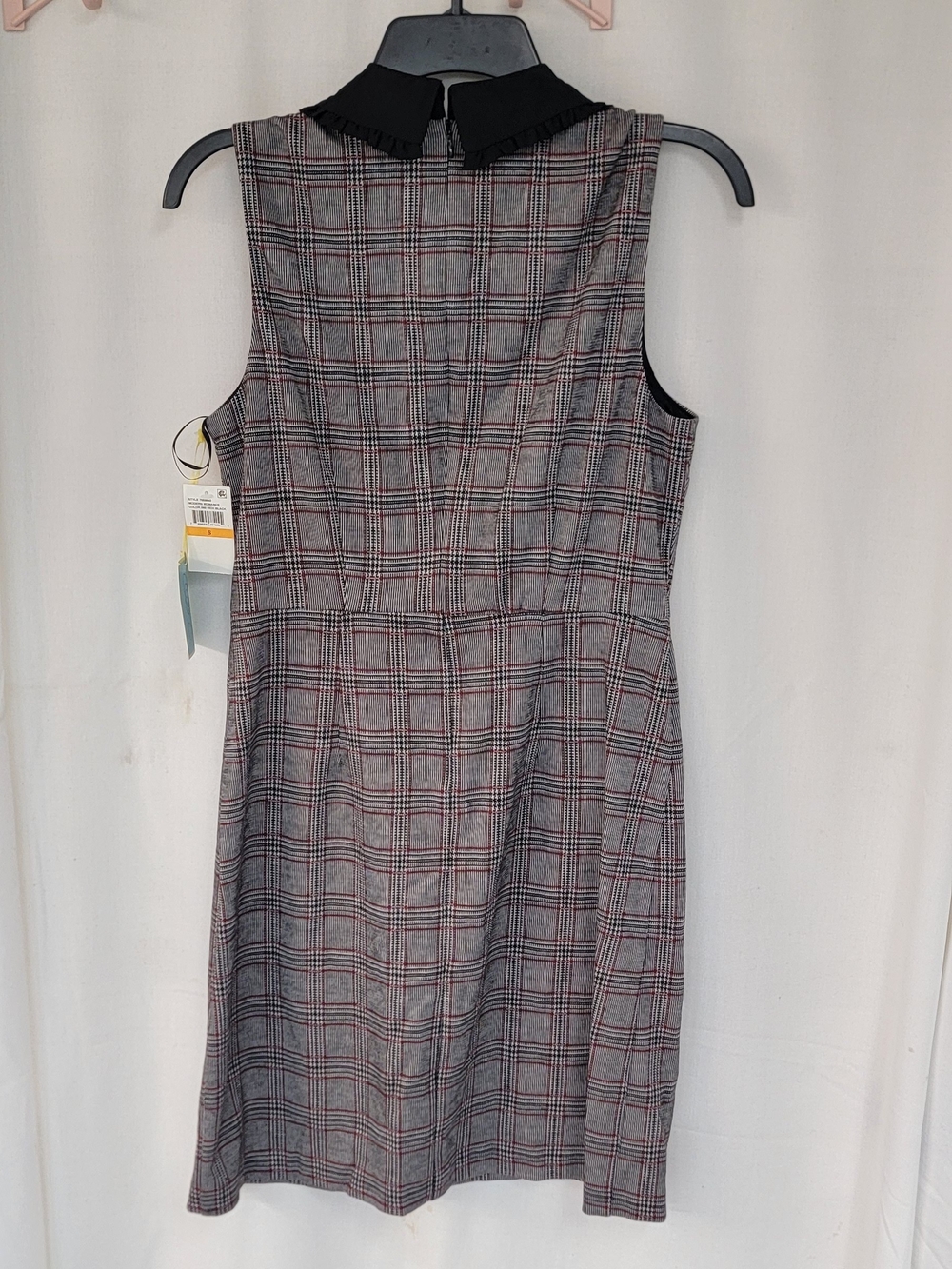 CeCe Gray Plaid Sleeveless Dress with Black Collar